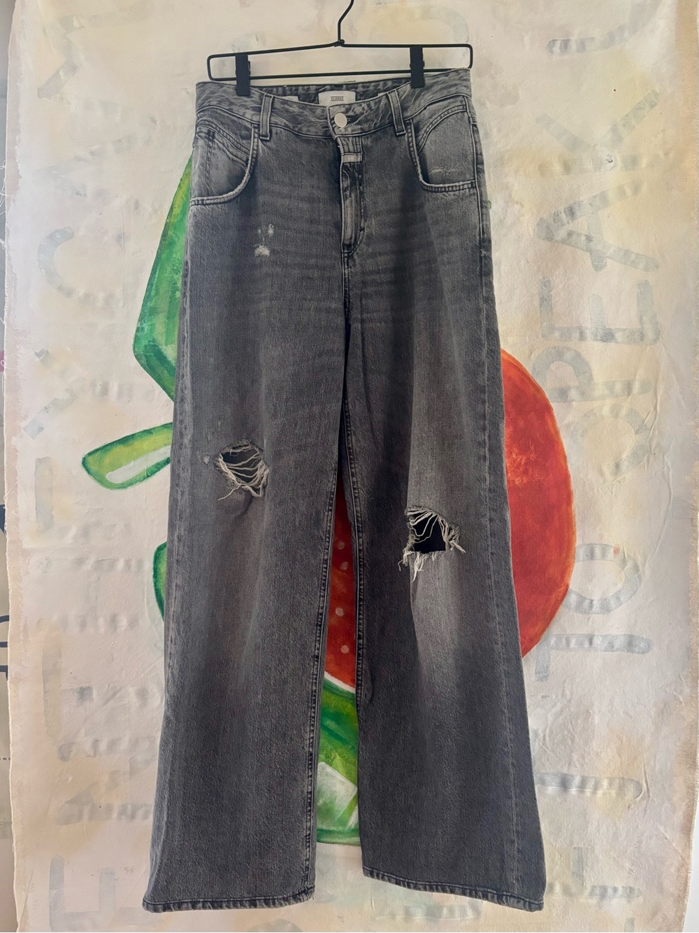 Closed Distressed Gray Wide-Leg Jeans